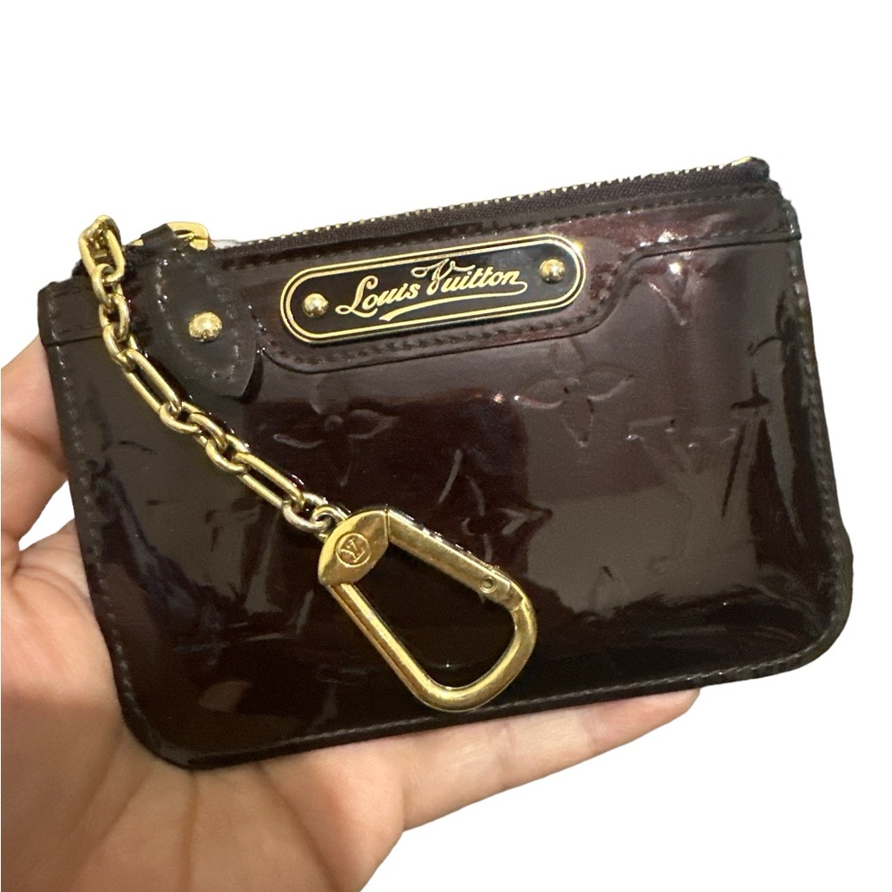 Louis Vuitton Key Chain Card Wallet Zipper Amarante Patent Leather Preowned